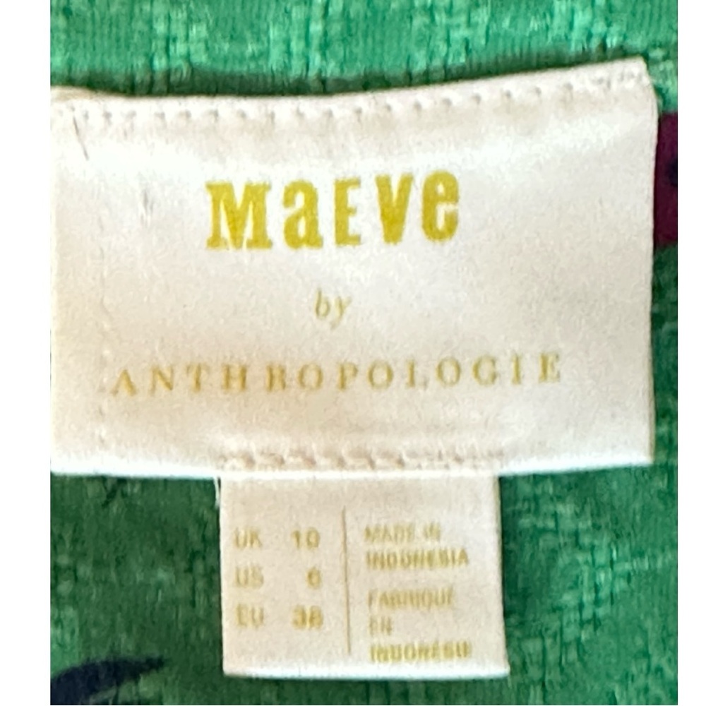 Anthropologie Green Floral V-Neck Puff Sleeve Top - Picture 9 of 13